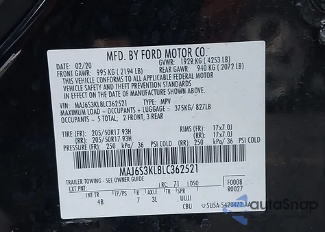 2020 Ford Ecosport Titanium z USA, uszkodzony, nr VIN MAJ6S3KL8LC362521